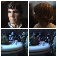 HAN: "Looks like somebody's beginning to take an interest in your
handiwork." Ben and Luke turn around to see Imperial stormtroopers
asking the bartenders some questions. The bartender points to the booth. TROOPER: "All right, we'll check it out." #starwars